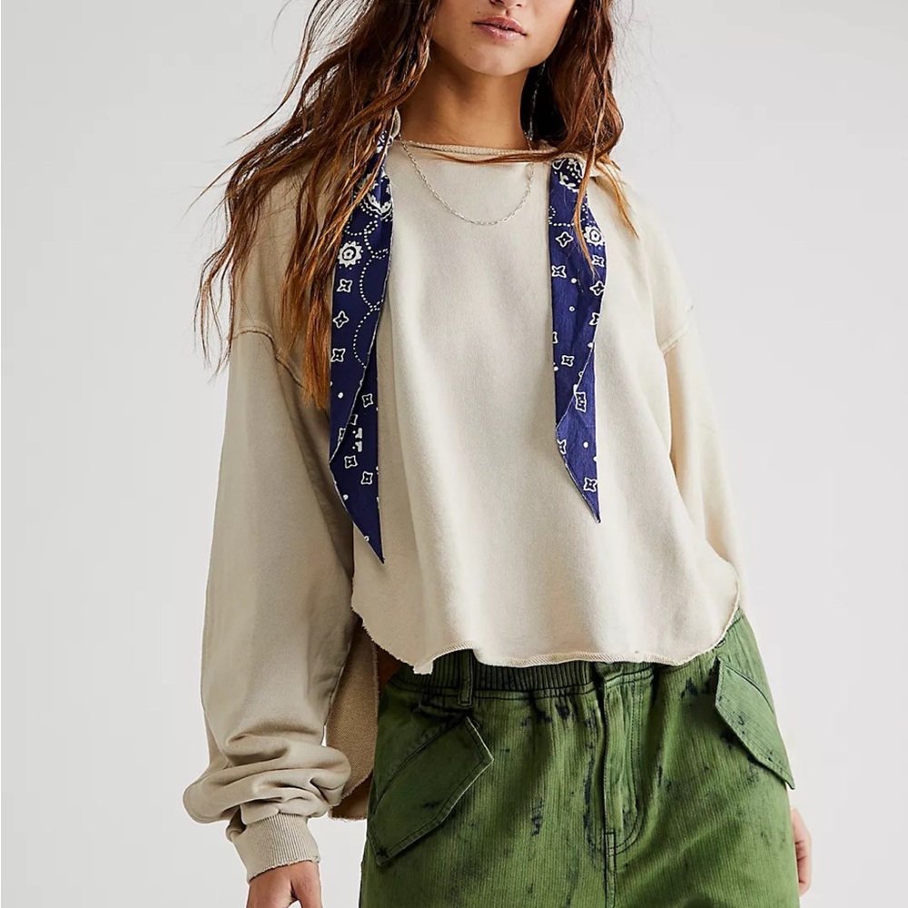 Women’s Free People Backyard Hoodie In Ecru Combo XS New Bandana Print